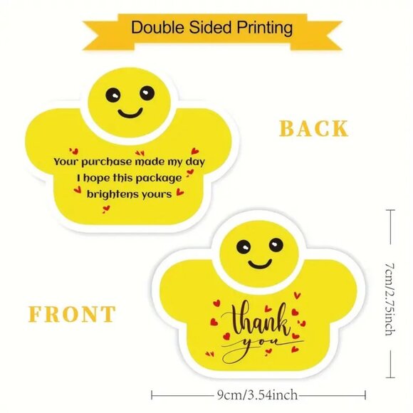 Thank You Cards Unique Happy Smiley Small Business 50 Yellow Black Red Hearts - Picture 3 of 3